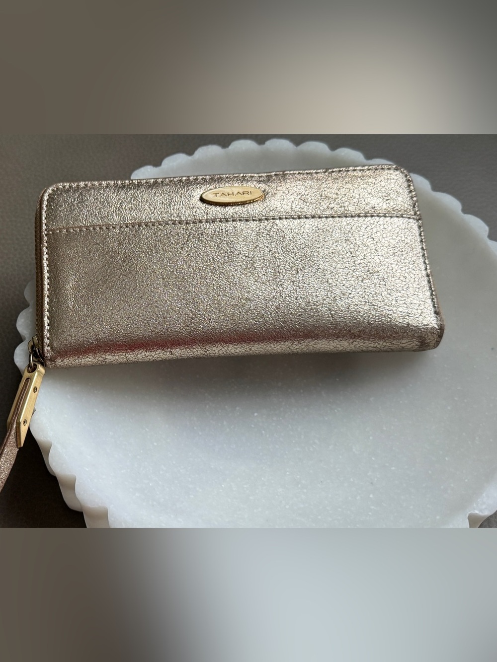Tahari Metallic Rose Gold Zip Wristlet